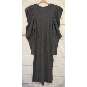 Ted Baker London Gray Knit‎ Puff Sleeve Midi Sweater Dress Size 1 Designer Chic